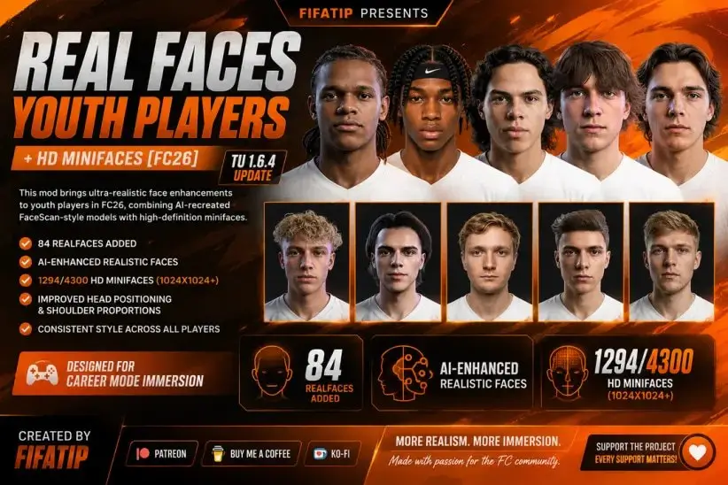 Real FaceScan Youth Players + HD Minifaces [FC26] by FIFATIP TU 1.6.6